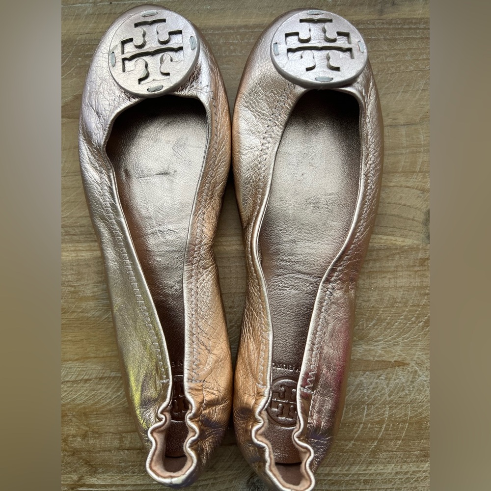 Tory Burch Minnie Travel Leather Ballet Flat Rose Gold Size 6 New - Picture 5 of 10